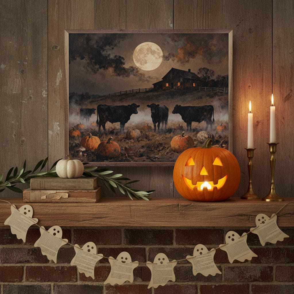 Kendrick Home Walnut Frames Cattle In Pumpkin Field