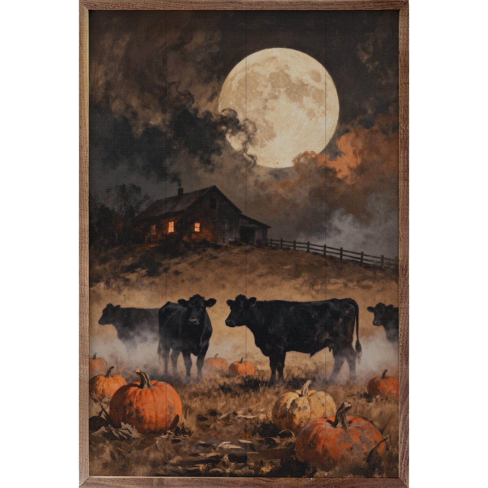 Kendrick Home Walnut Frames 5x8 Cattle Under The Fall Moon