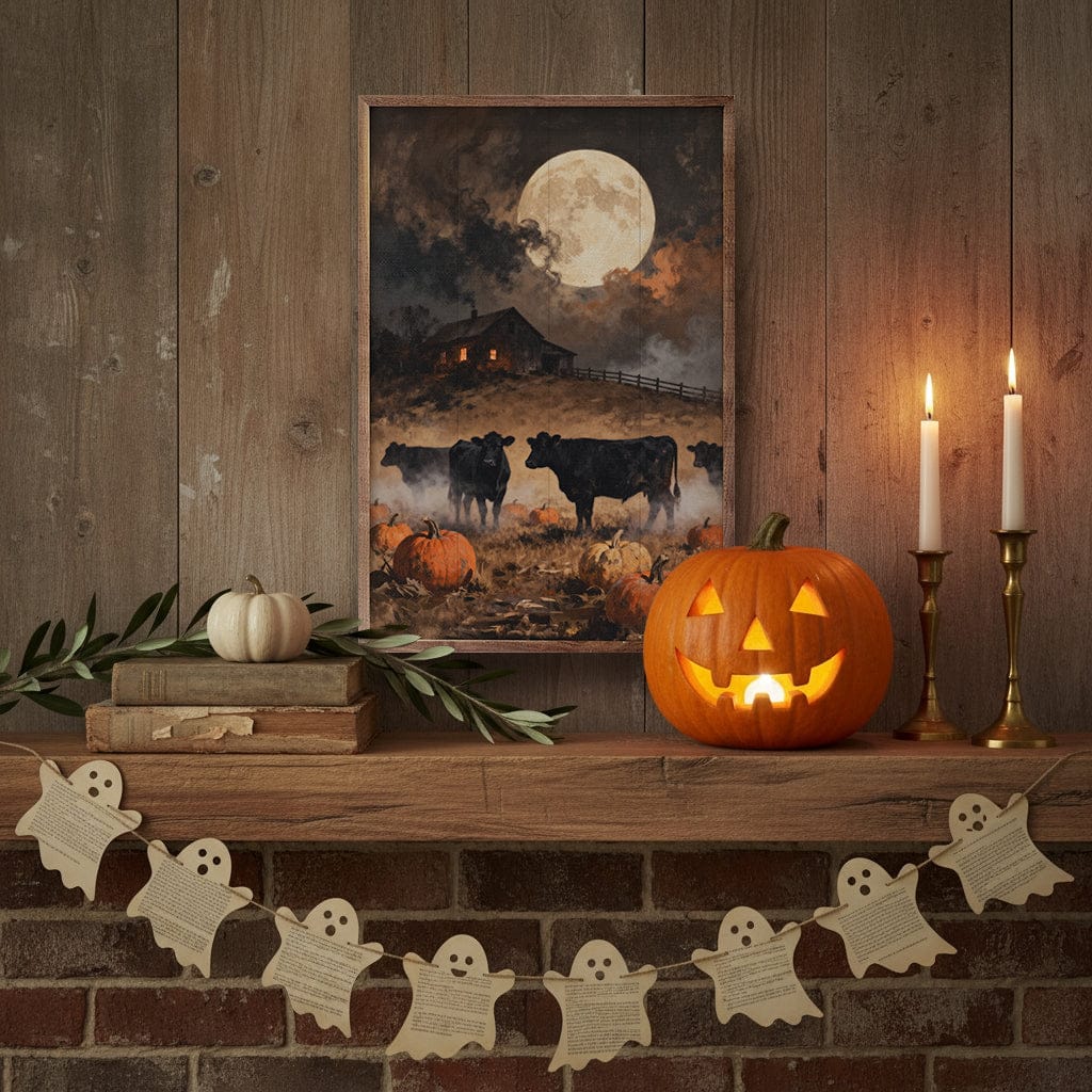 Kendrick Home Walnut Frames Cattle Under The Fall Moon
