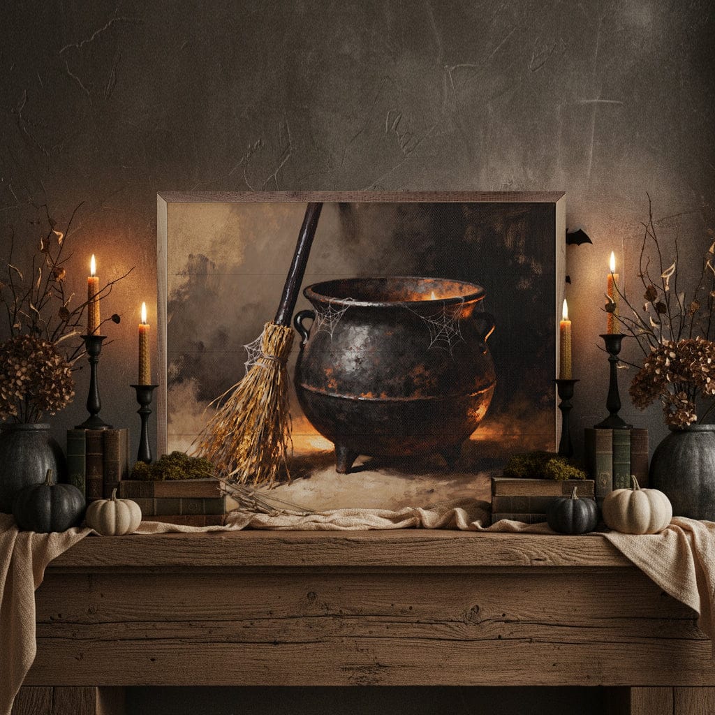 Kendrick Home Walnut Frames Cauldron And Broom