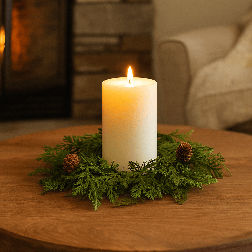 Cedar and Pinecone Candle Ring / Wreath 4" Inner Diameter