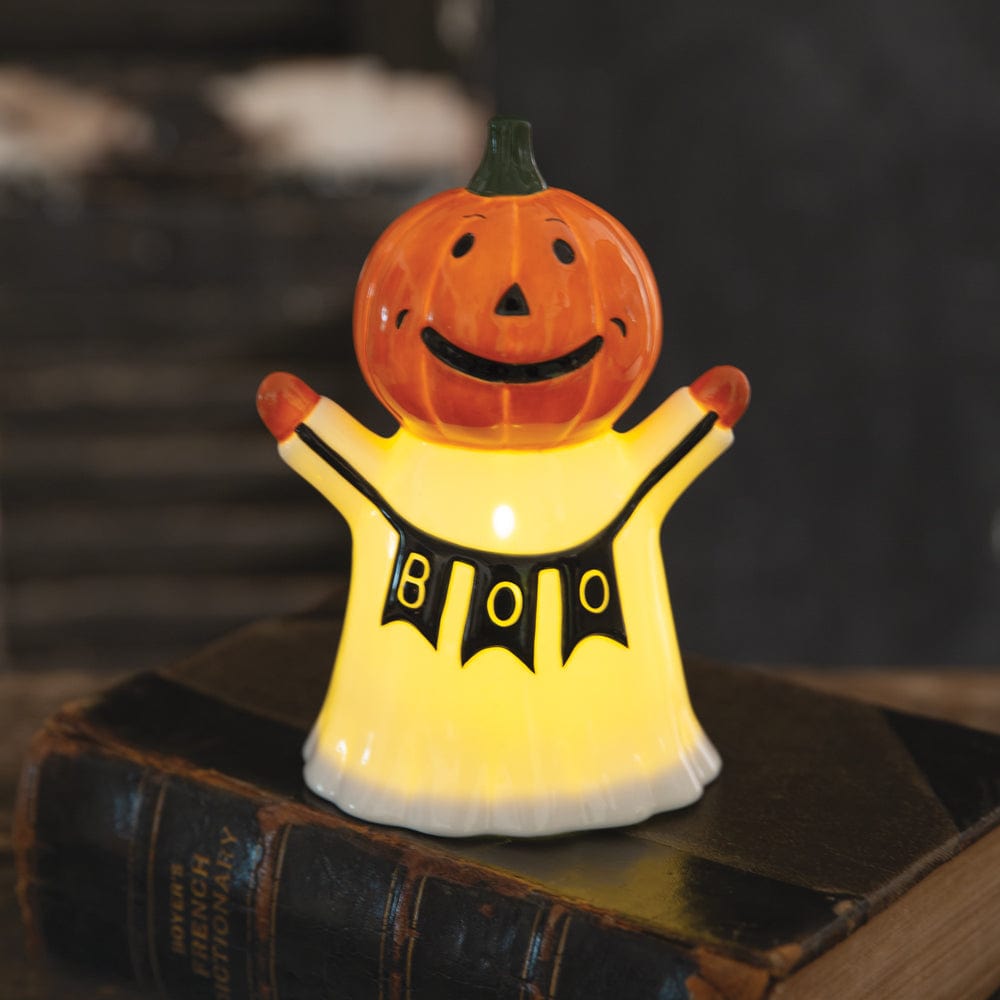 Celebrating Pumpkin Ghost Glowing Figurine