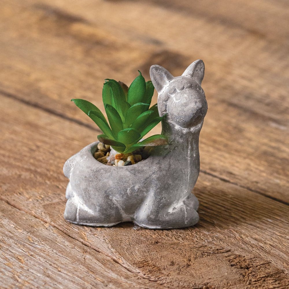 Cement Llama With Artificial Succulent Planter-CTW Home-The Village Merchant