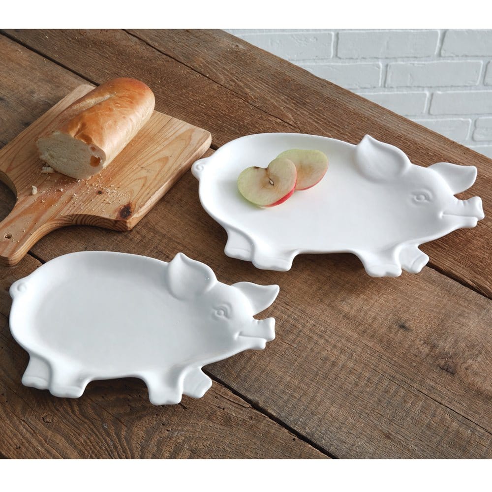 Ceramic Piglet Plate Set of 2 Assorted Sizes-CTW Home-The Village Merchant