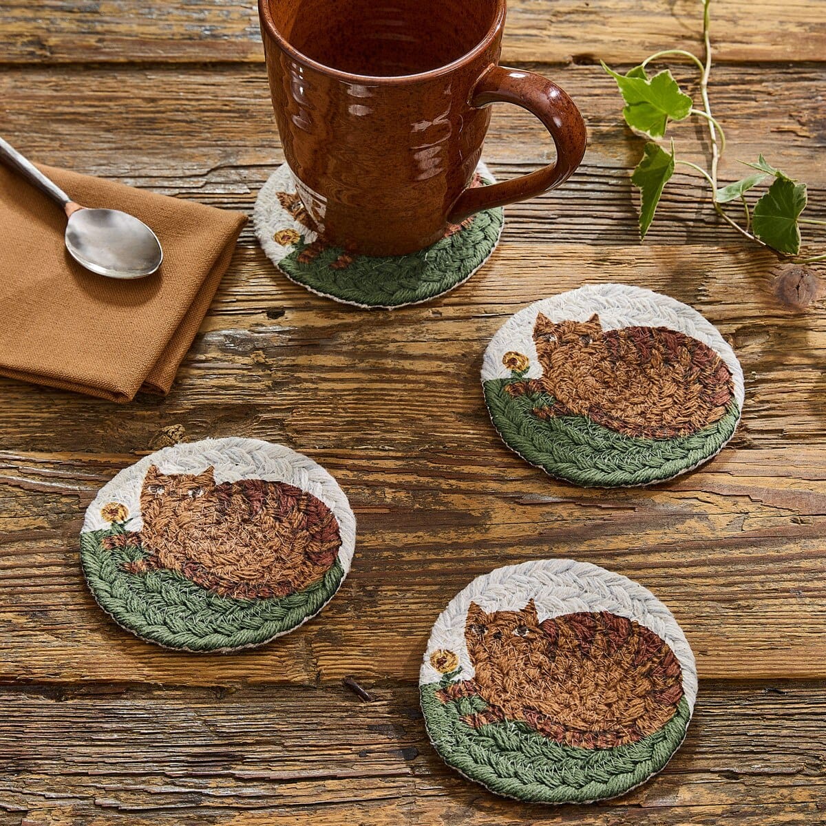 Cheshire Braided & Printed Coaster Round Set of 4