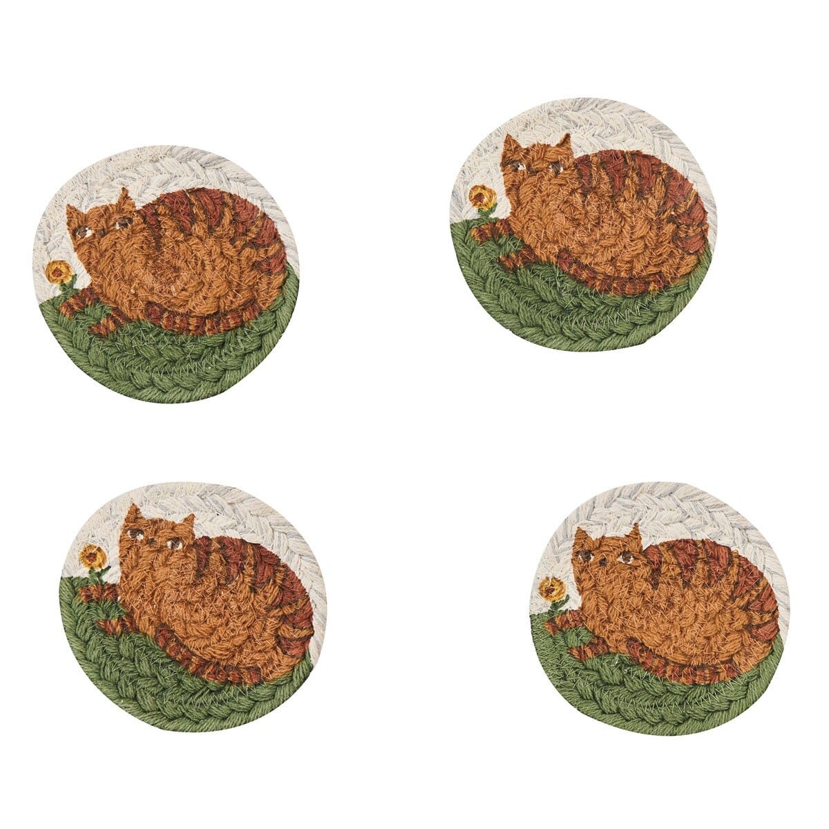 Cheshire Braided & Printed Coaster Round Set of 4