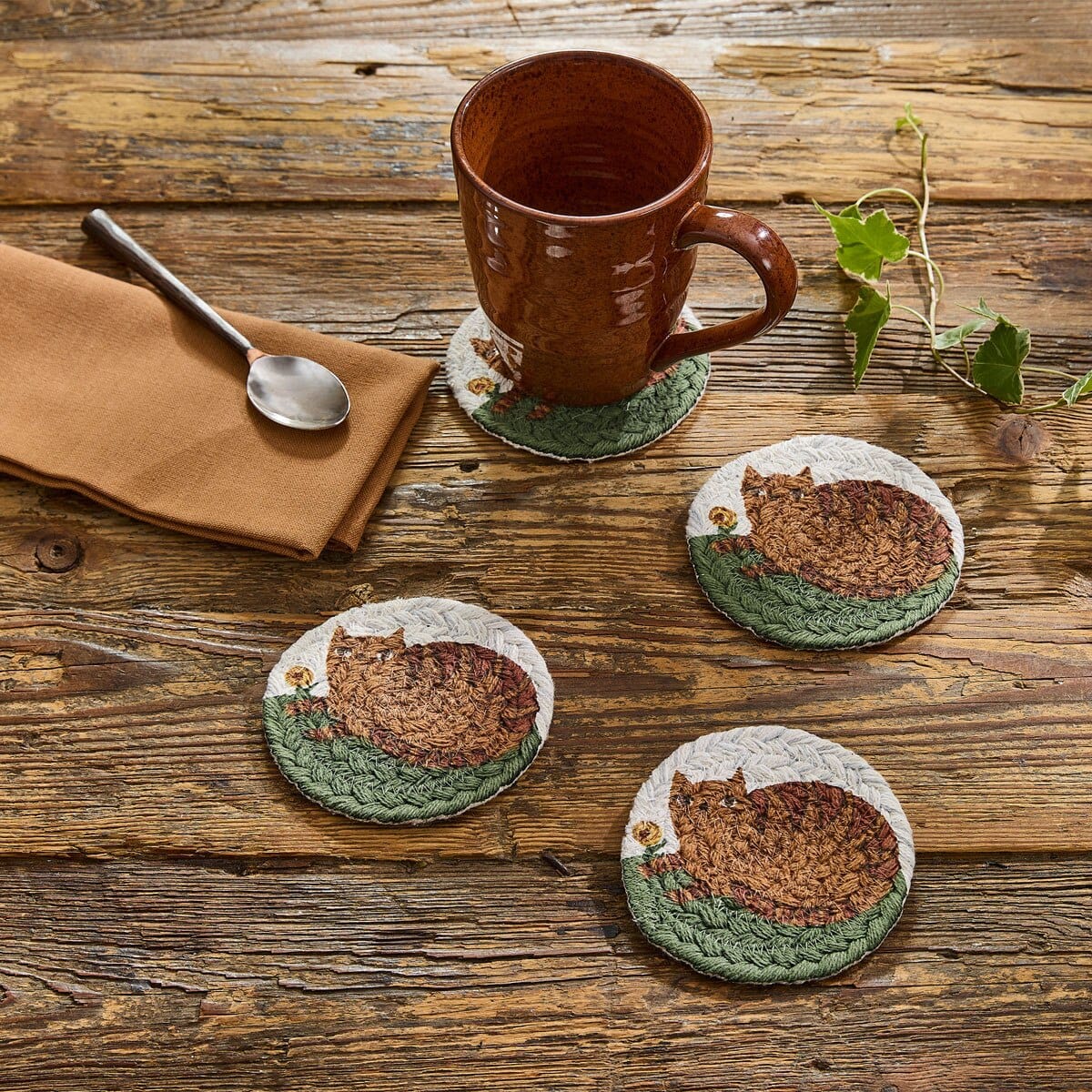 Cheshire Braided & Printed Coaster Round Set of 4