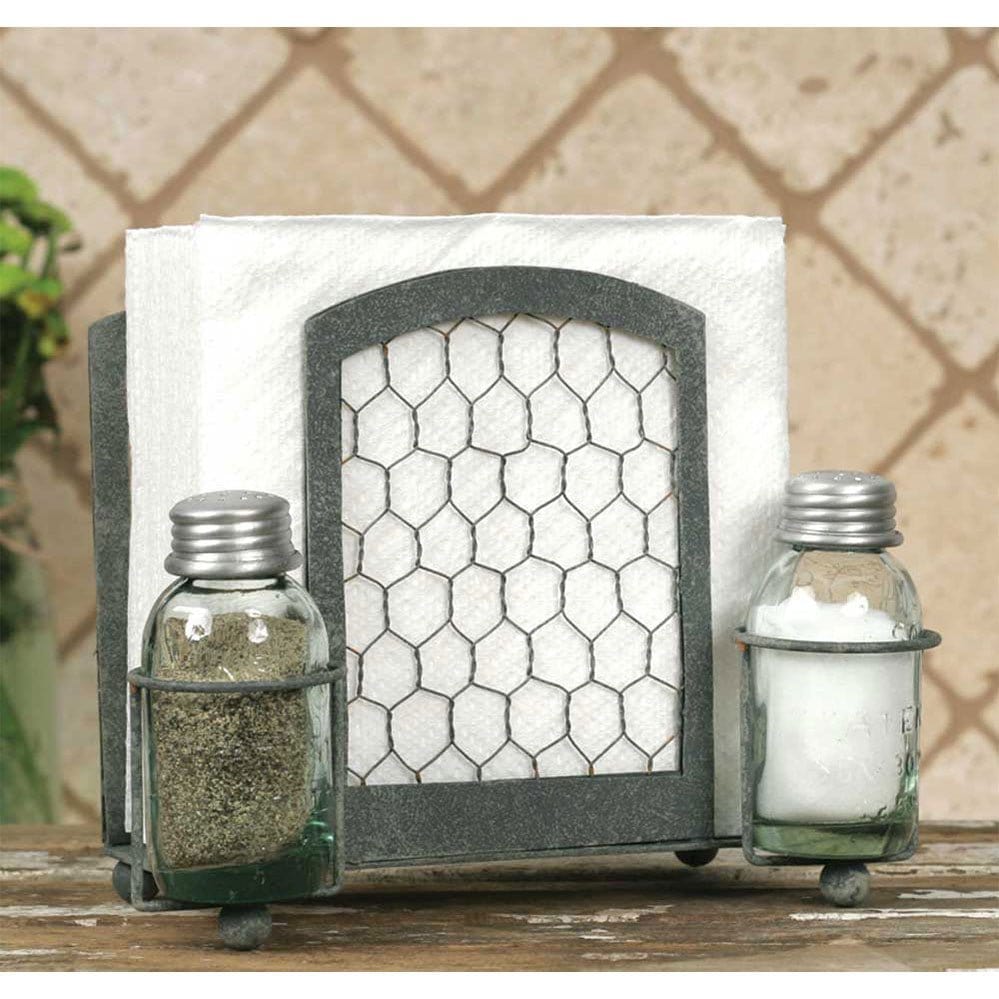 Chicken Wire Napkin Holder W/ Salt & Pepper Shakers-CTW Home-The Village Merchant