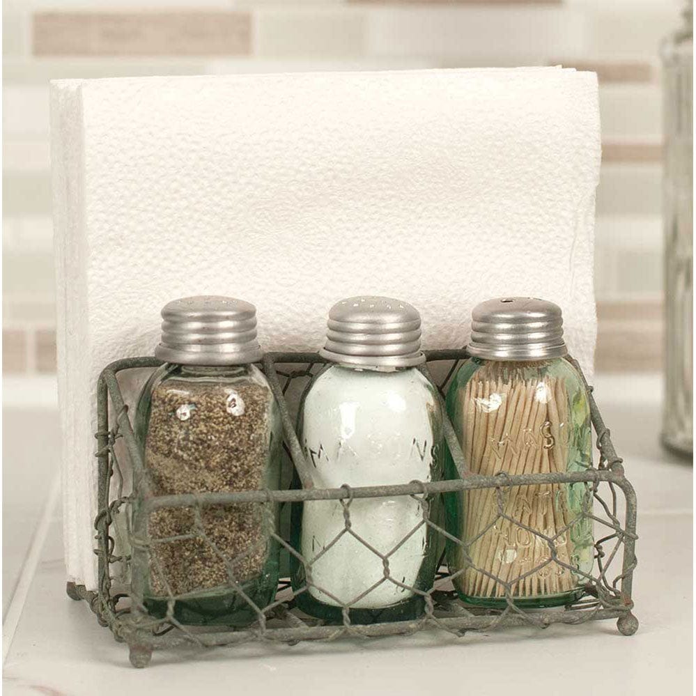 Chicken Wire Toothpick, Salt &amp; Pepper Shakers w/ Napkin Holder