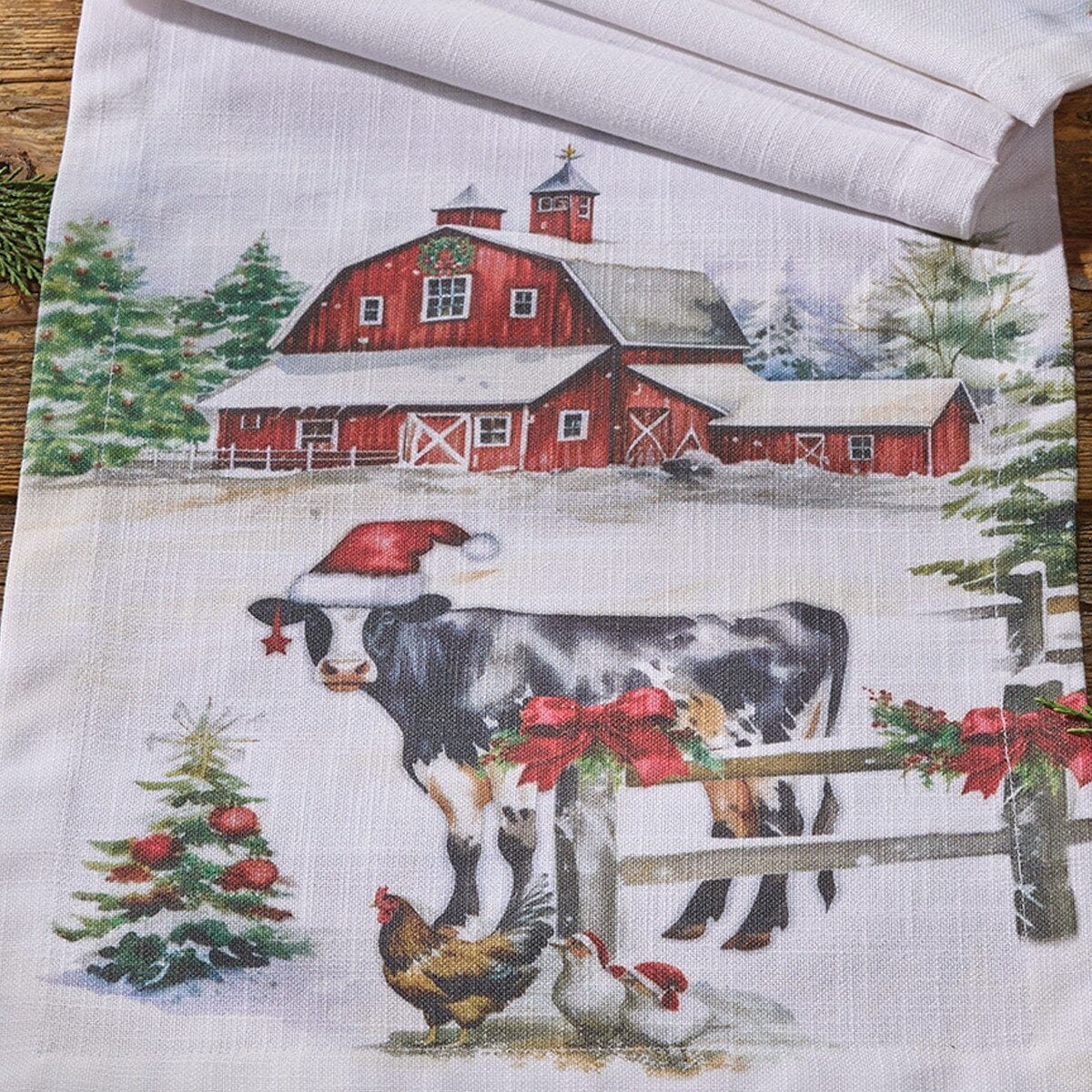 Christmas At The Farm Printed Table Runner 54'' Long