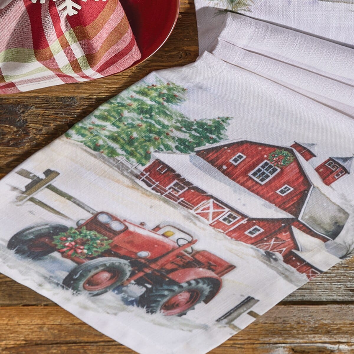 Christmas At The Farm Printed Table Runner 54'' Long