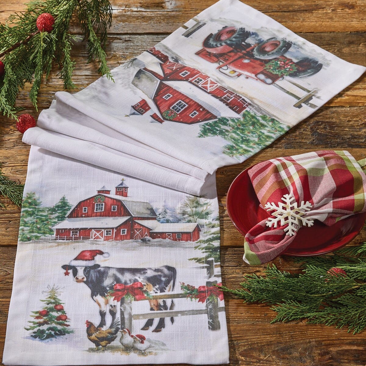 Christmas At The Farm Printed Table Runner 54'' Long