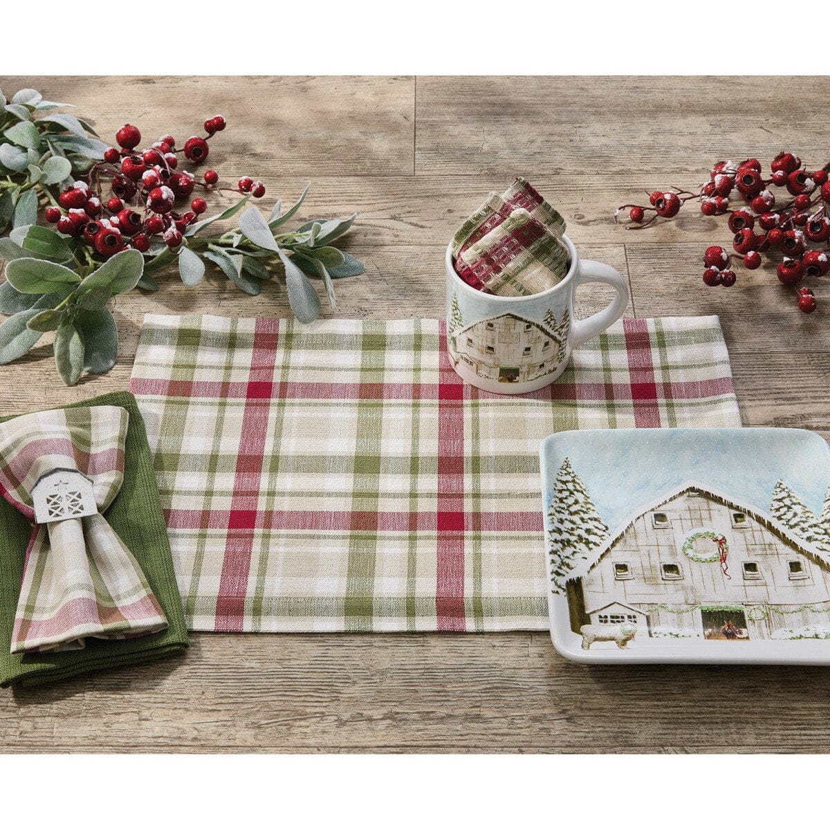 Christmas Barn Plaid Placemat Set of 2