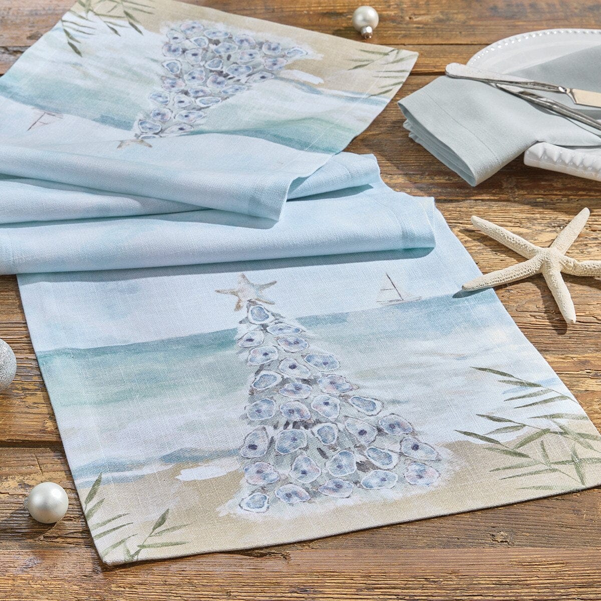 Christmas By The Sea Printed Table Runner 54'' Long