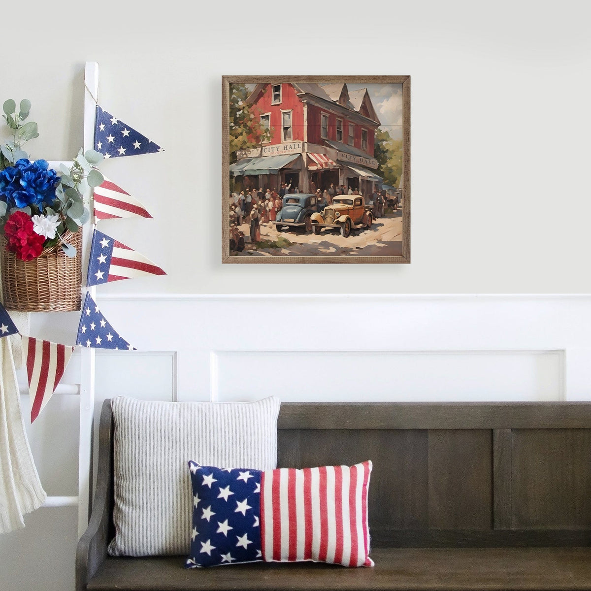 Kendrick Home Walnut Frames City Hall Printed and Framed Wall Sign