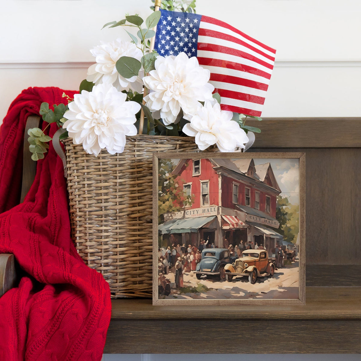 Kendrick Home Walnut Frames City Hall Printed and Framed Wall Sign