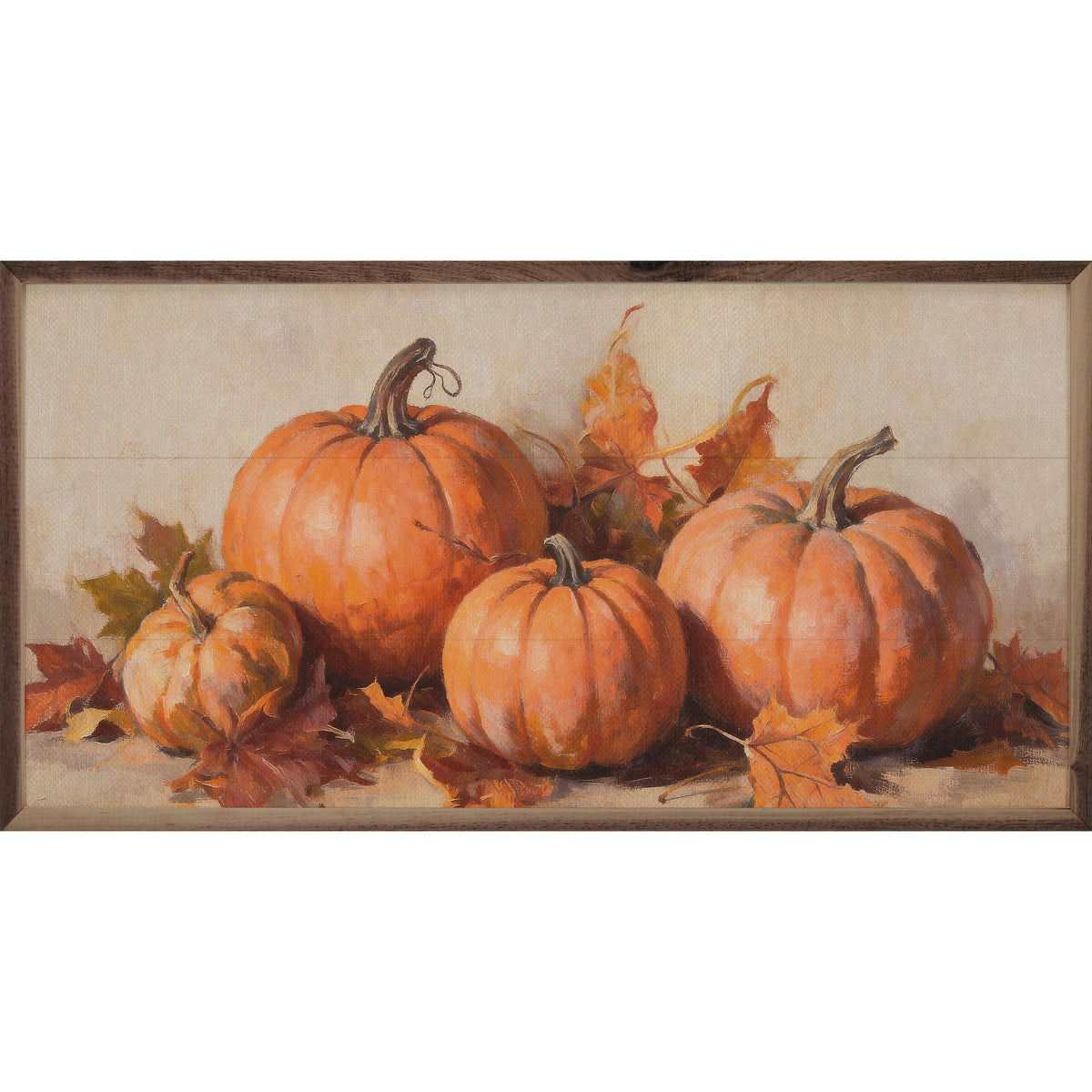 Kendrick Home Walnut Frames 16x8 Classic Harvest Pumpkin Still Life Printed and Framed Wall Sign