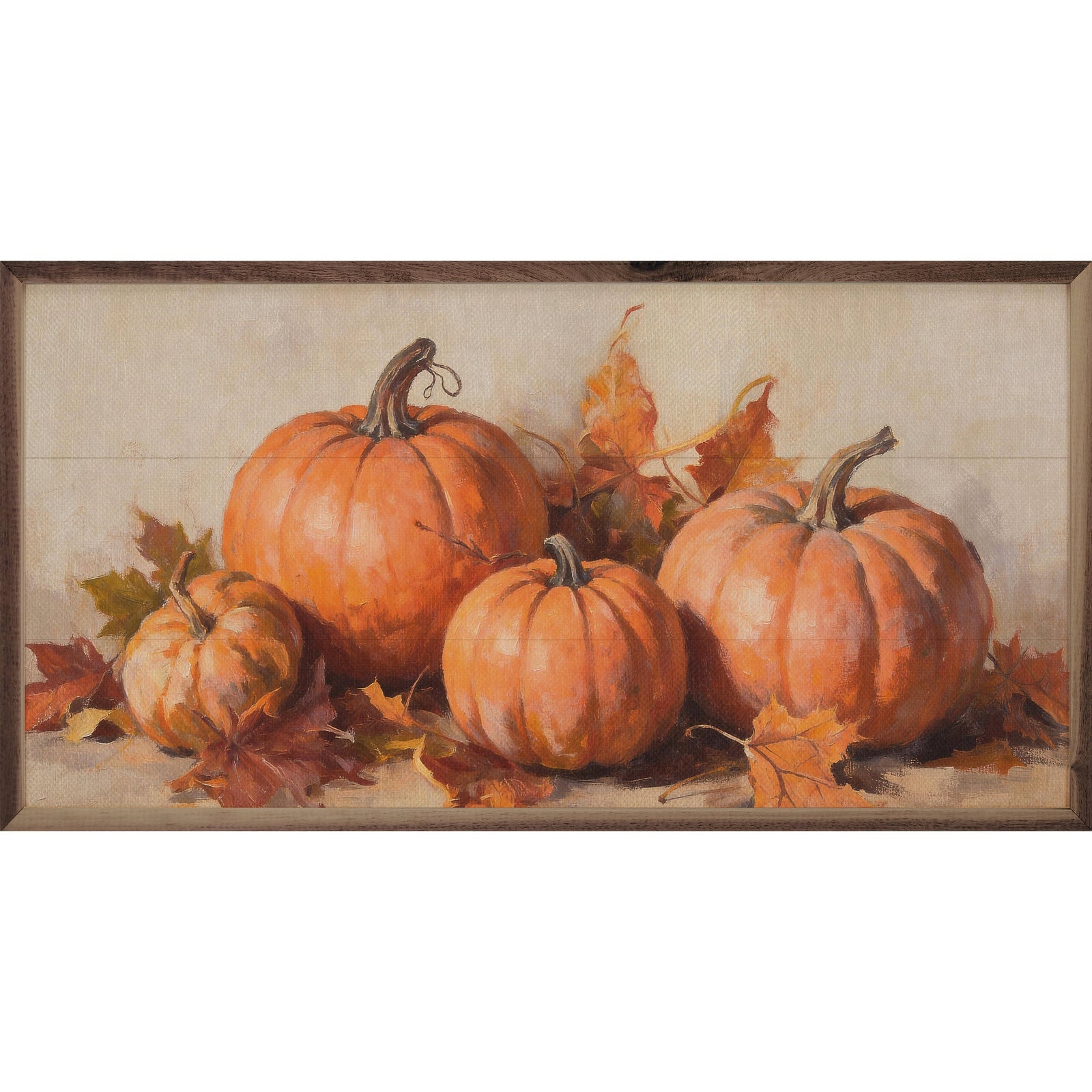 Kendrick Home Walnut Frames 16x8 Classic Harvest Pumpkin Still Life Printed and Framed Wall Sign