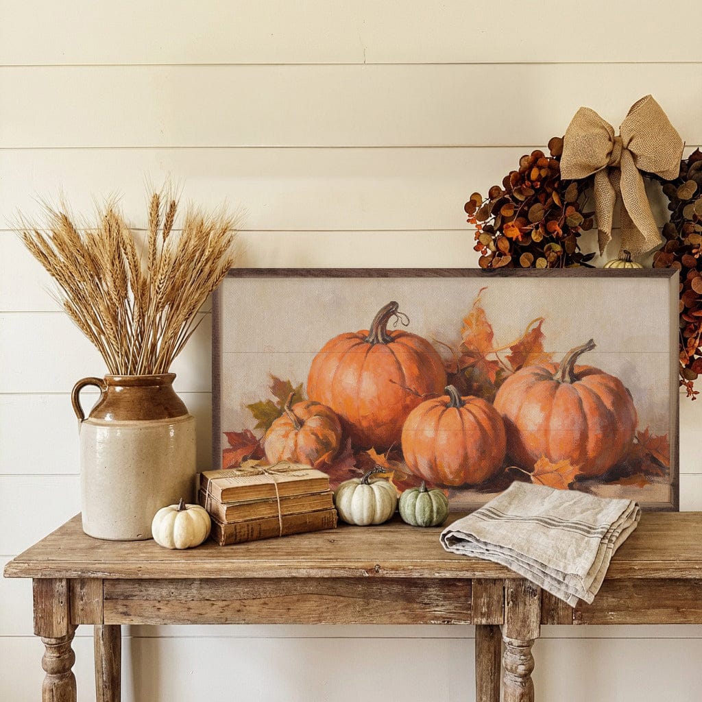 Kendrick Home Walnut Frames Classic Harvest Pumpkin Still Life Printed and Framed Wall Sign