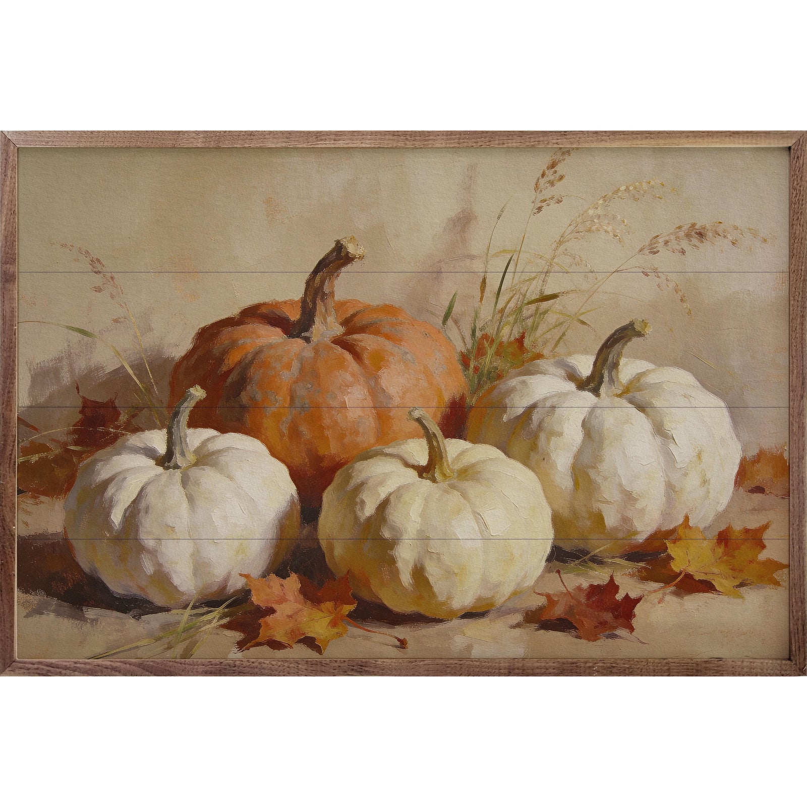 Kendrick Home Walnut Frames 8x5 Classic Orange And White Pumpkin Gathering Printed and Framed Wall Sign
