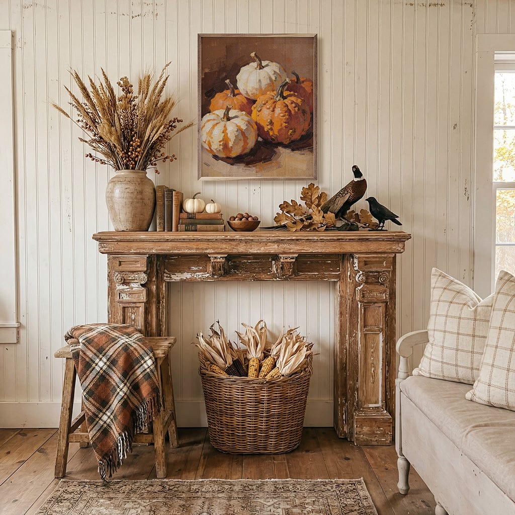 Kendrick Home Walnut Frames Classic Orange Mini Pumpkin Still Life Printed and Framed Wall Sign