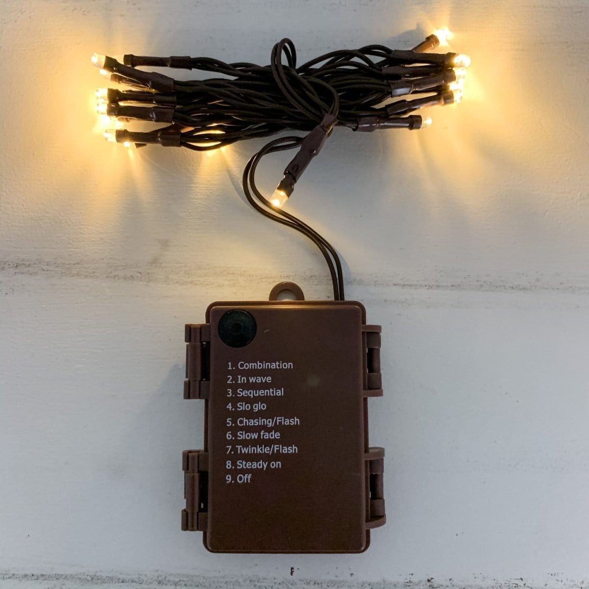 Clear LED Bulbs - Brown Cord 20 Count Set - 8 Multi Functions Light String / Set - Battery Powered w/ Timer-Wholesale Home Decor-The Village Merchant