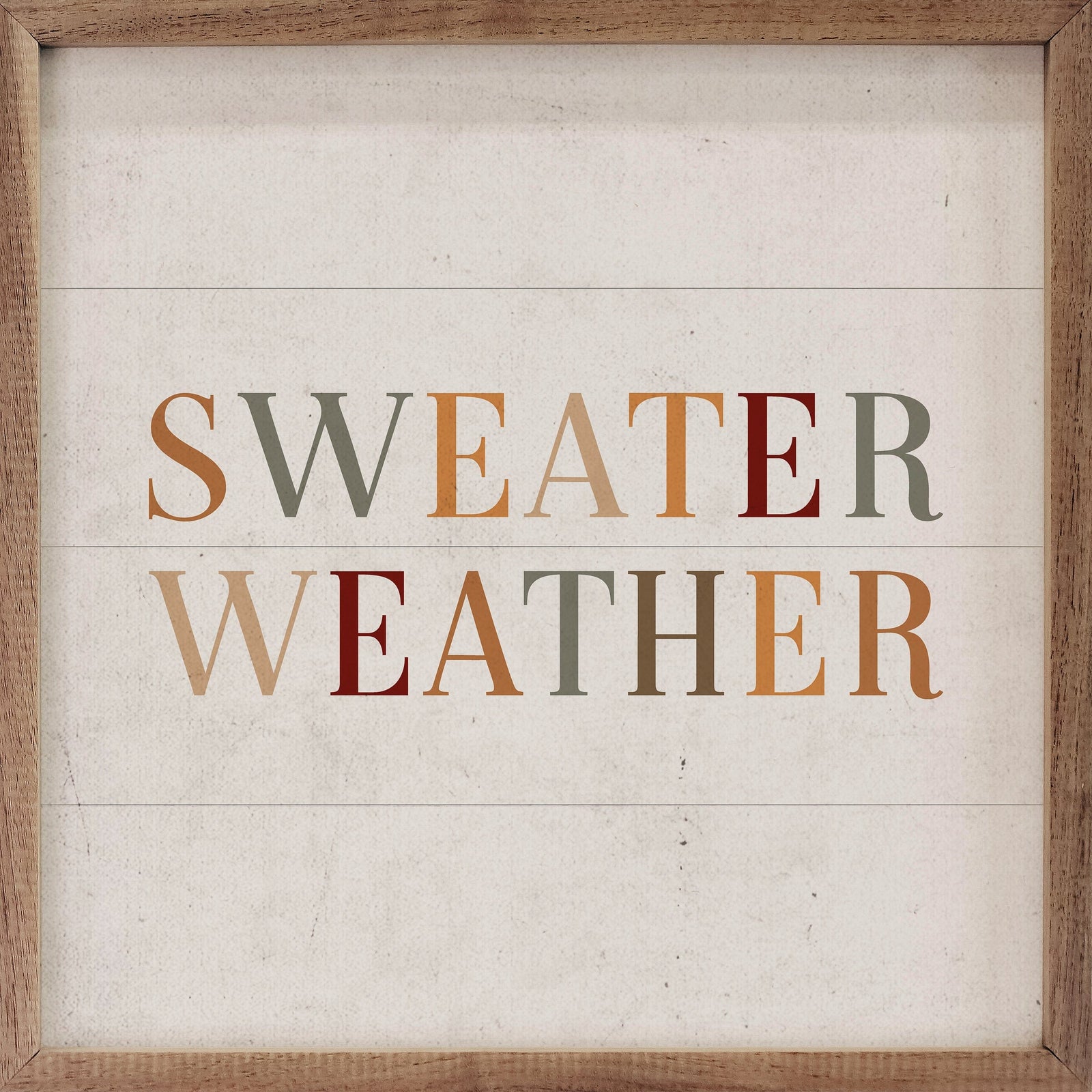 Kendrick Home Walnut Frames 4x4 Colorful Sweater Weather Printed and Framed Wall Sign