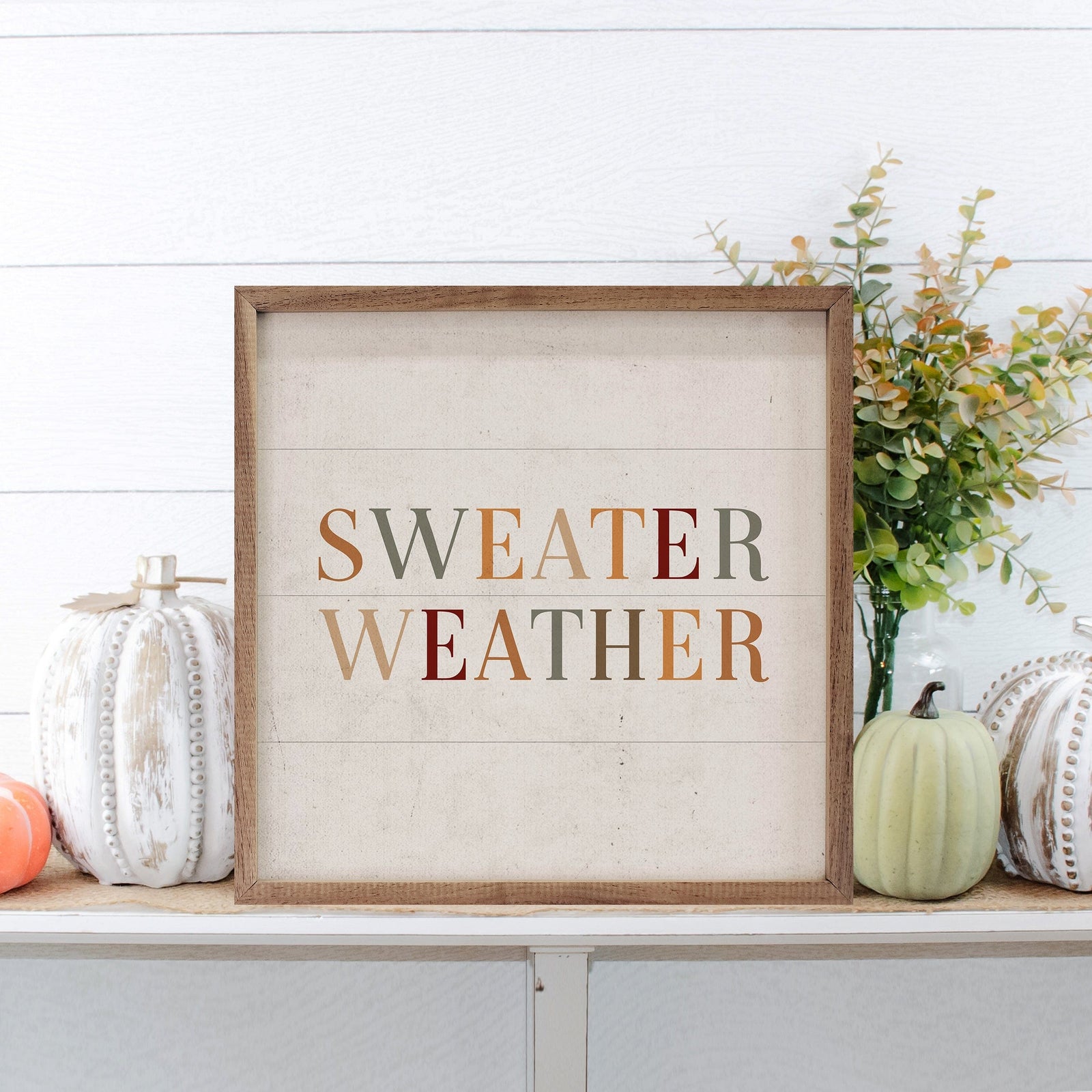 Kendrick Home Walnut Frames 4x4 Colorful Sweater Weather Printed and Framed Wall Sign