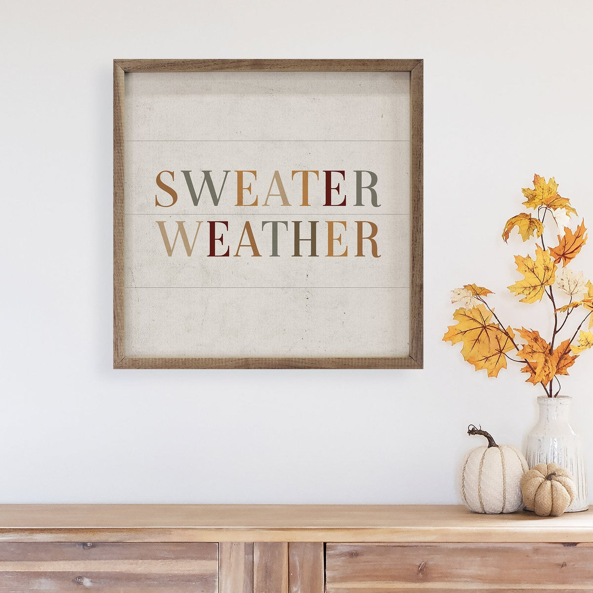 Kendrick Home Walnut Frames Colorful Sweater Weather Printed and Framed Wall Sign
