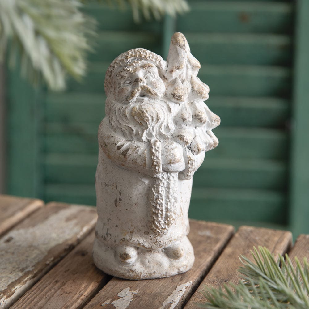 Concrete Father Christmas With Tree Figurine