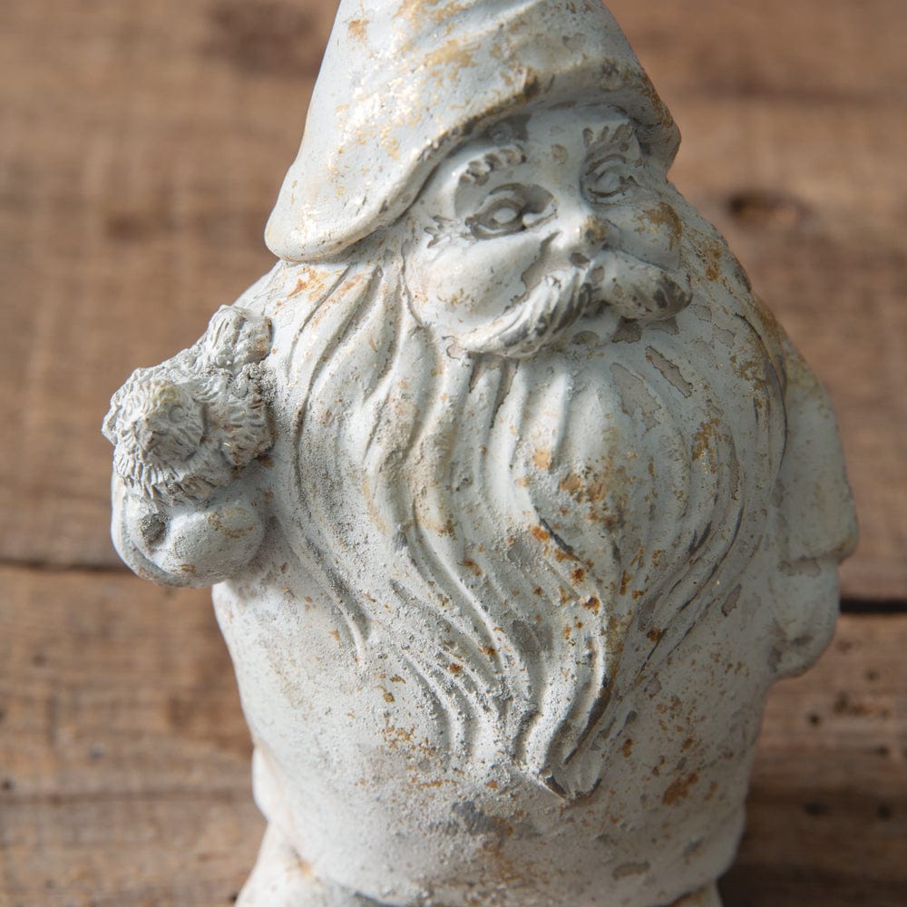 Concrete Santa Gnome With Bird Figurine