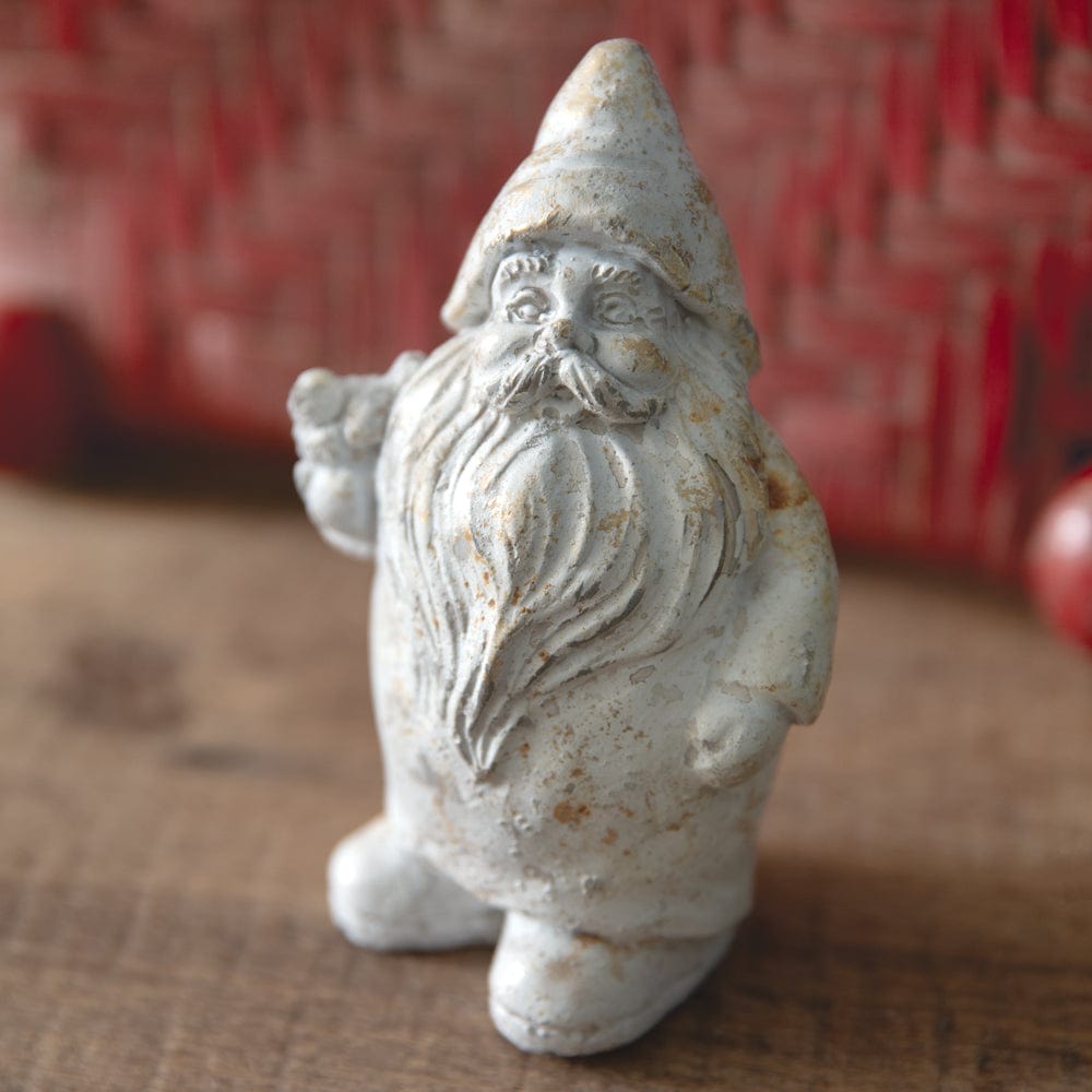 Concrete Santa Gnome With Bird Figurine