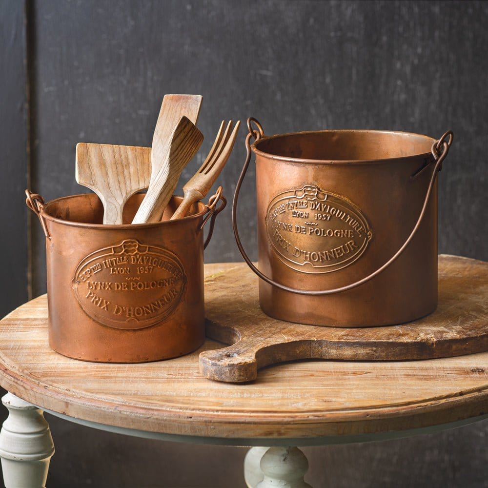 Copper Finish Pail / Bucket Round Set of 2-CTW Home-The Village Merchant