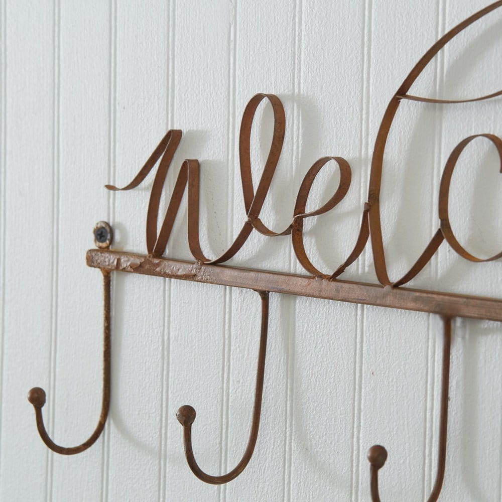Copper Finish Welcome Metal Wall Rack 5 Hooks-CTW Home-The Village Merchant