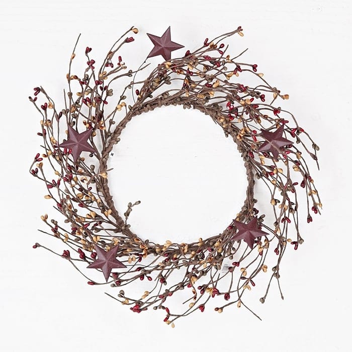 Pip Berry With Burgundy Stars - Pecan Pie Wreath 6&quot; Inside / 14&quot; Outside Diameter