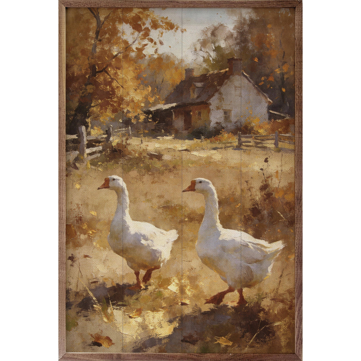 Kendrick Home Walnut Frames 5x8 Country Geese In Autumn Field Printed and Framed Wall Sign