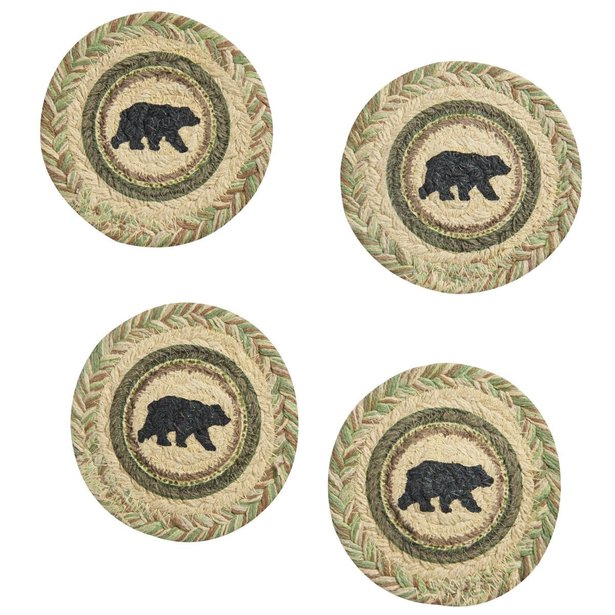 Park Designs Coasters Country Pines Braided & Printed Bear Coaster Round Set of 4