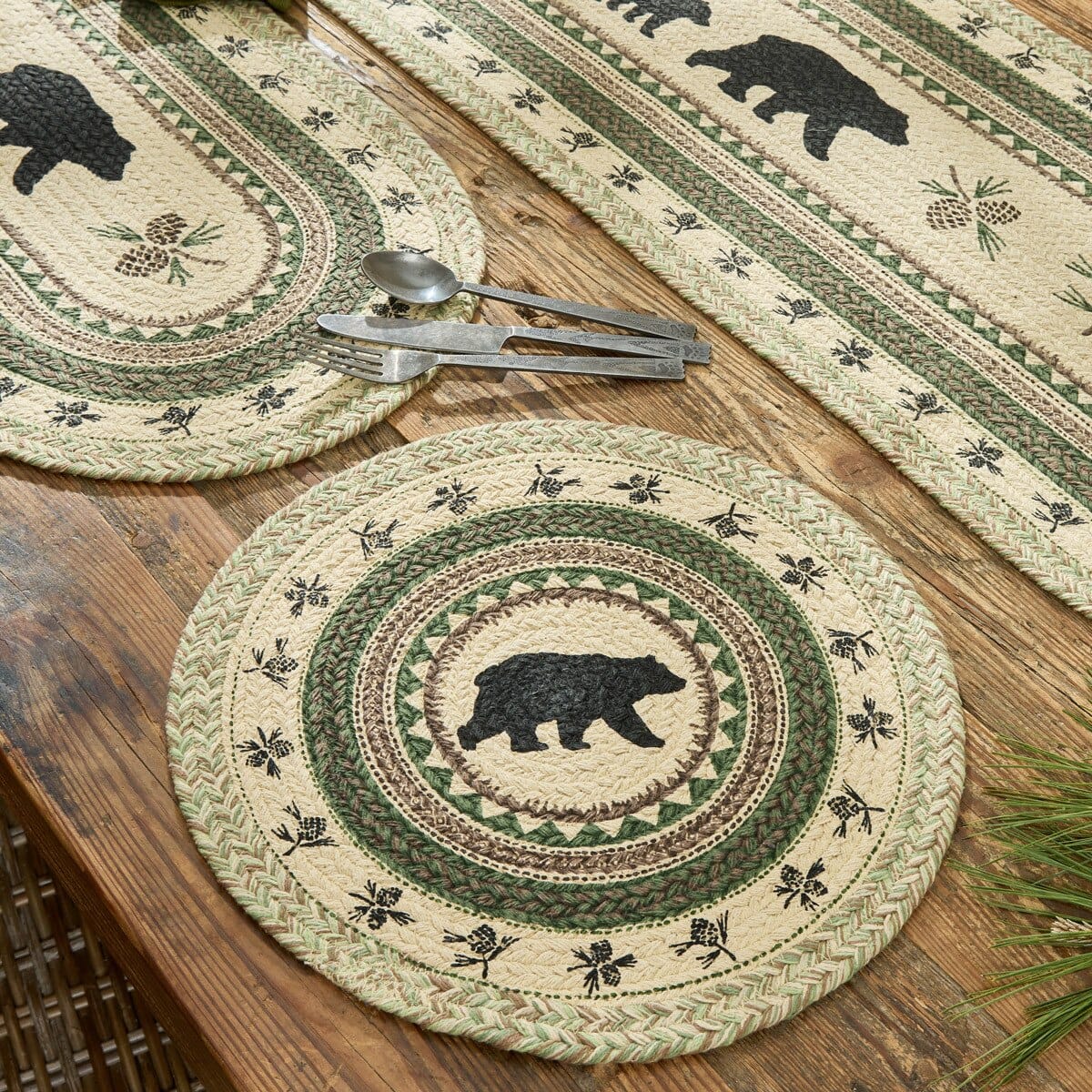 Park Designs Country Pines Braided & Printed Bear Placemat Round Set of 2