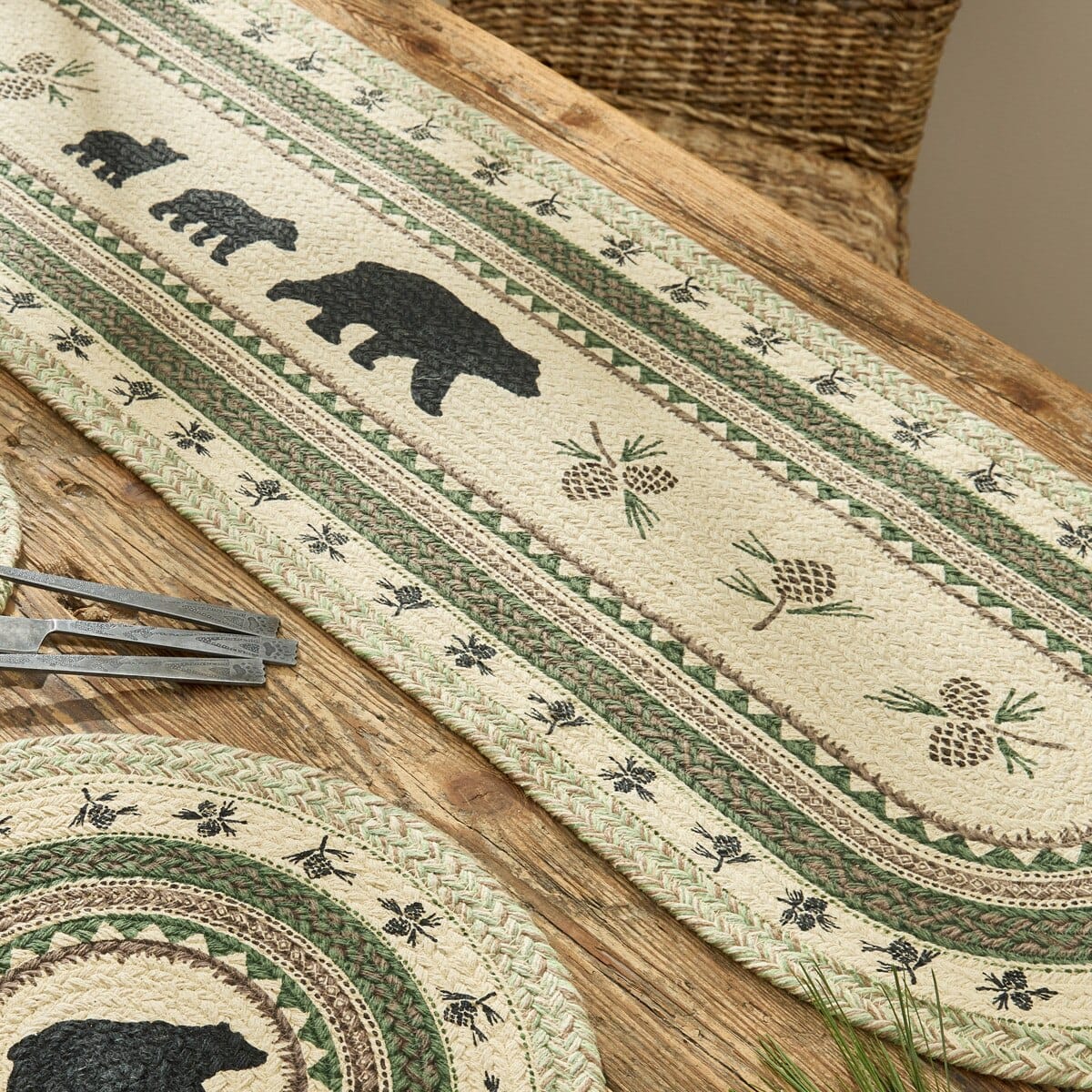 Park Designs Table Runners Country Pines Braided & Printed Bear Table Runner 54'' Long