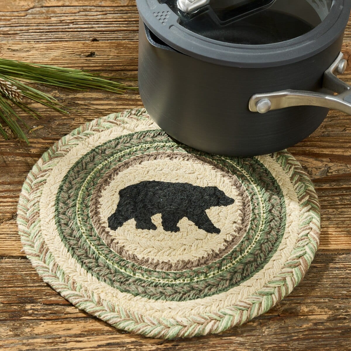 Park Designs Trivets Country Pines Braided & Printed Bear Trivet 8" Diameter Round Set of 2