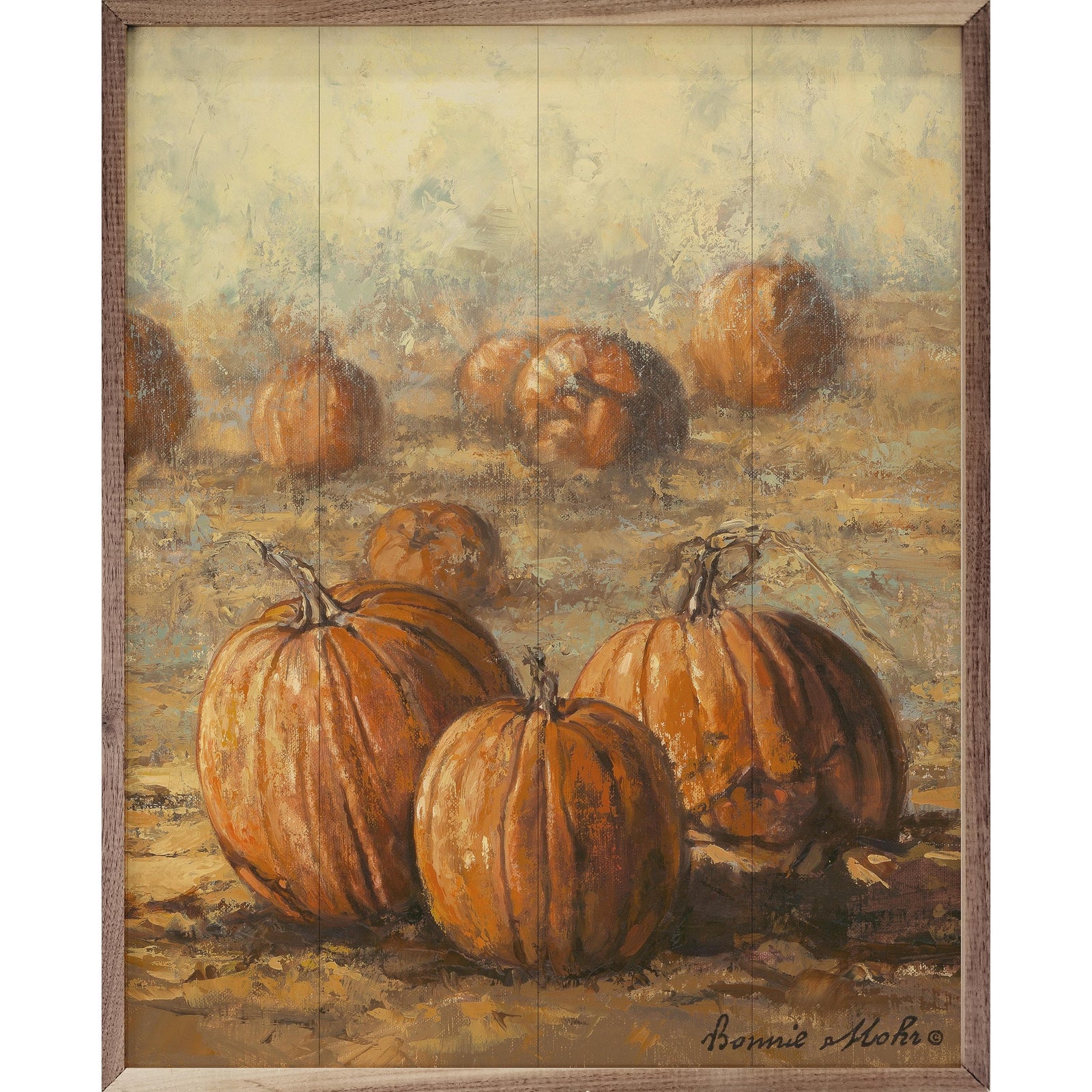 Kendrick Home Walnut Frames 8x10 Country Pumpkins By Bonnie Mohr Printed and Framed Wall Sign