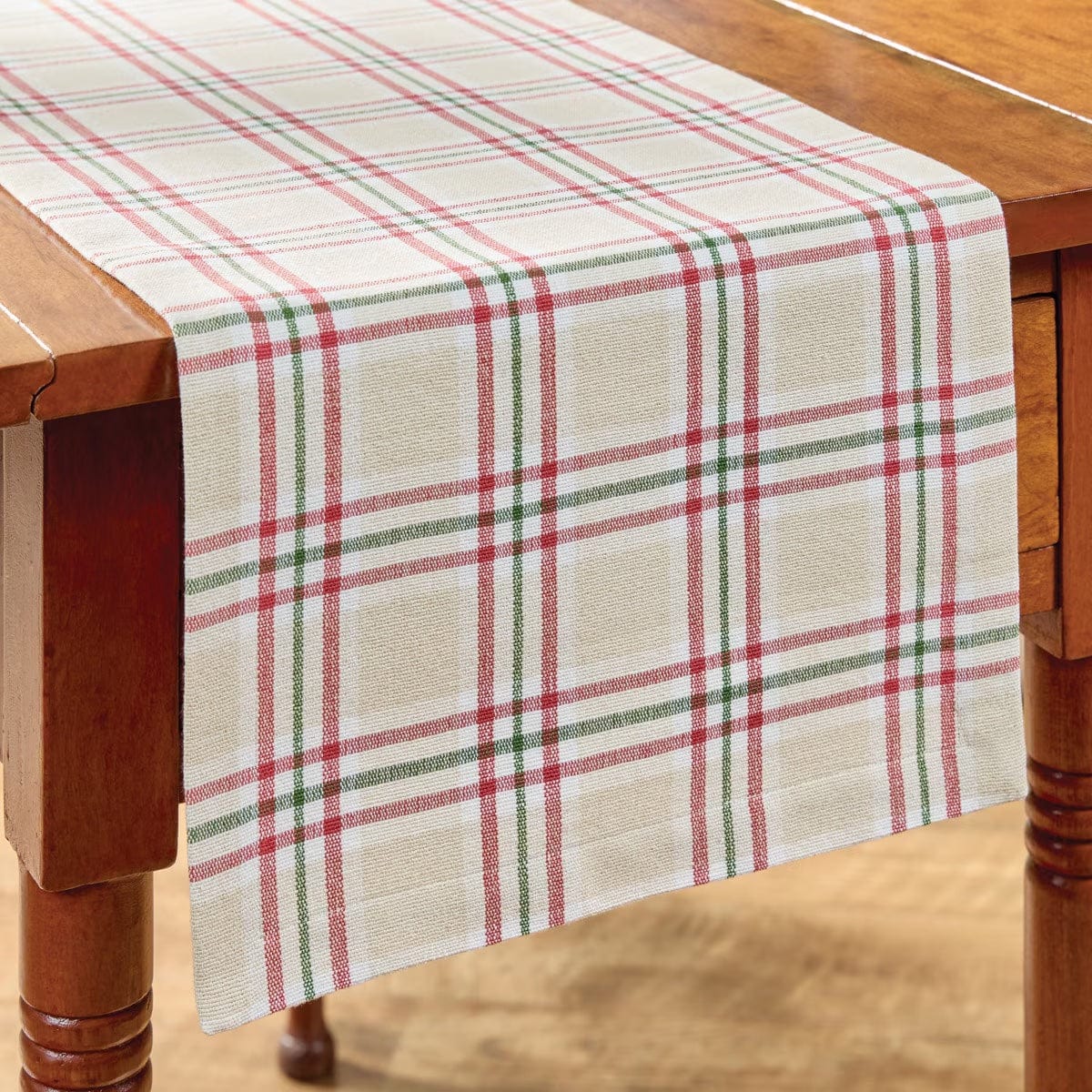 Cozy Christmas Plaid Table Runner 54'' Long