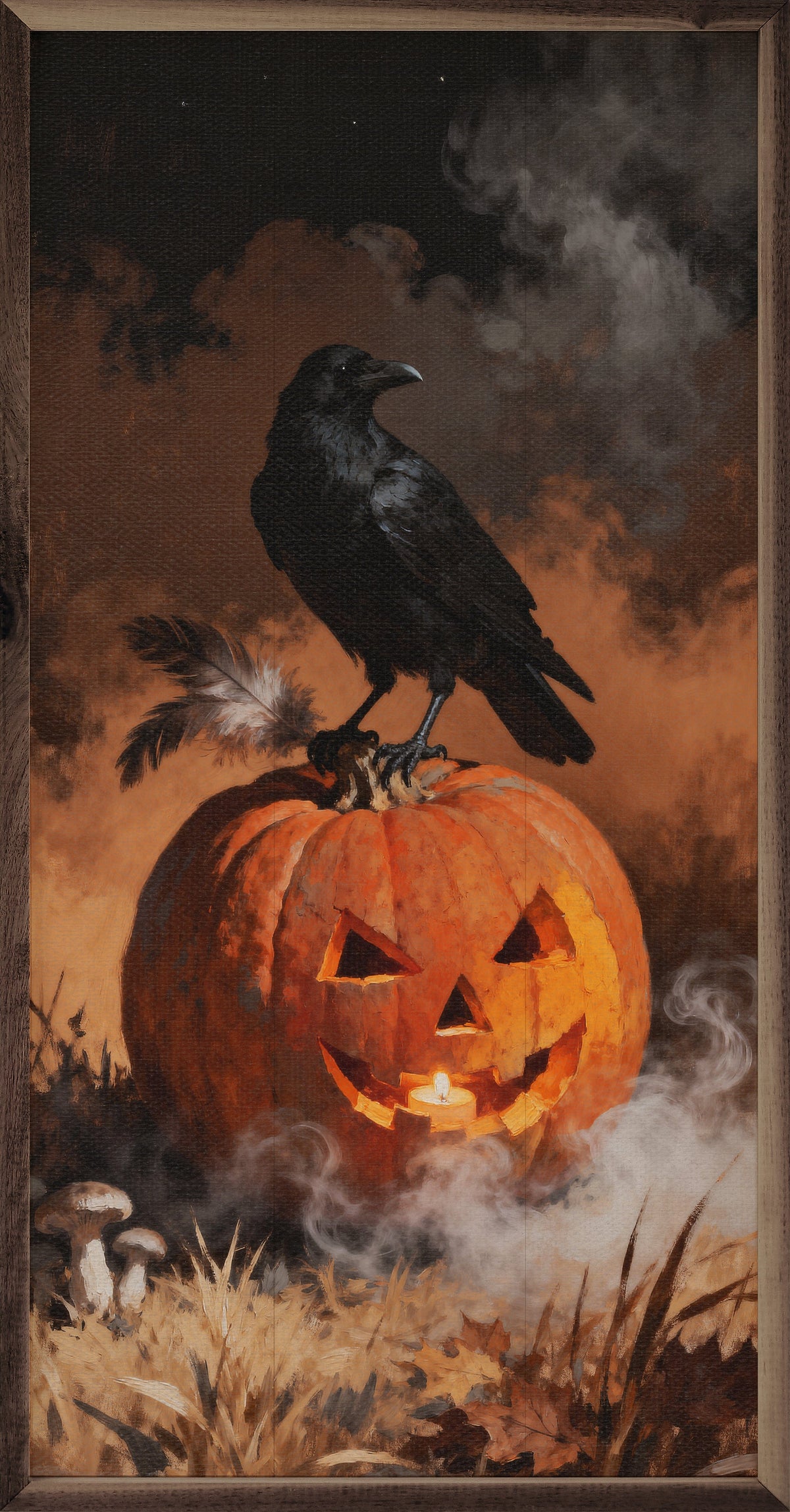 Kendrick Home Walnut Frames 8x16 Crow On Pumpkin