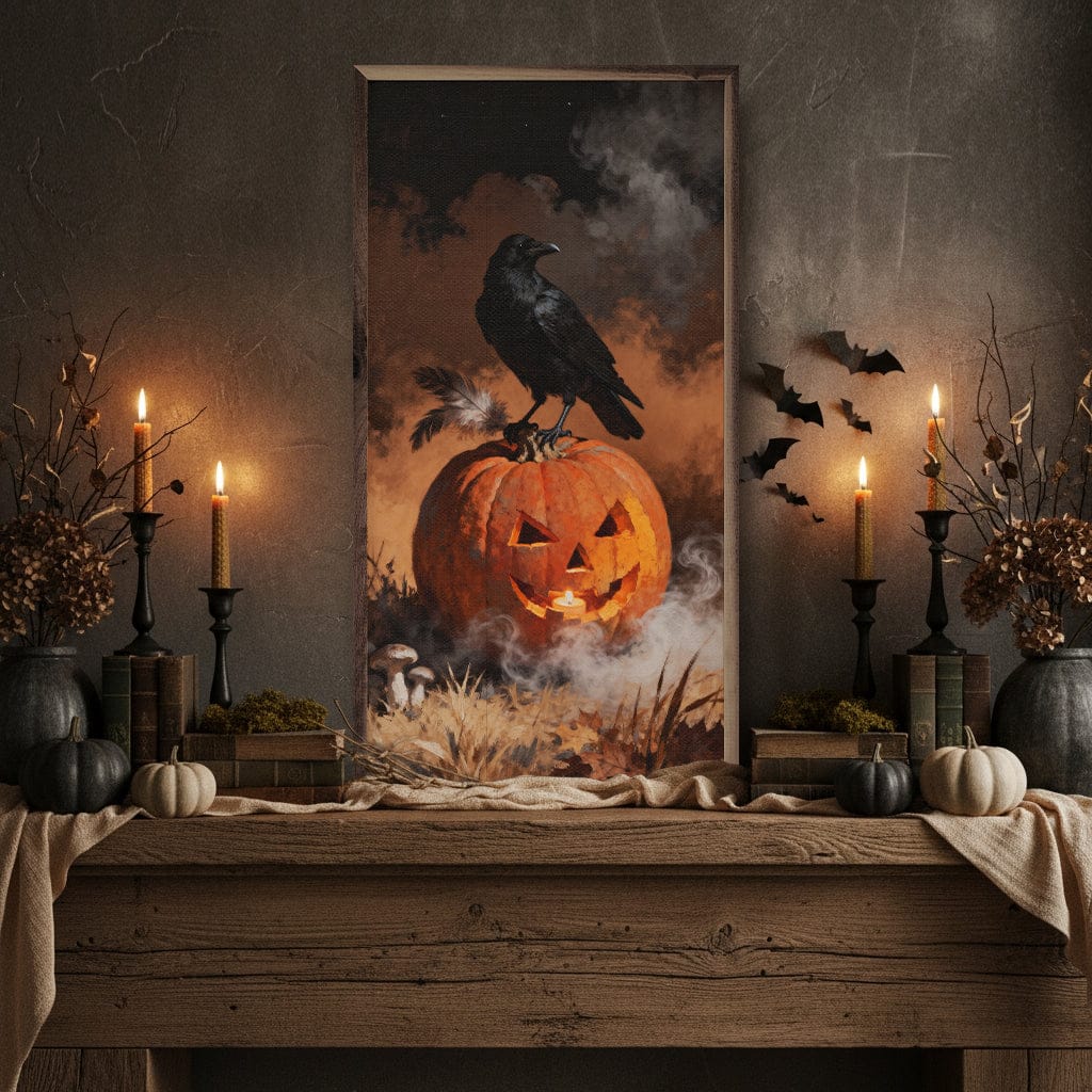 Kendrick Home Walnut Frames 8x16 Crow On Pumpkin
