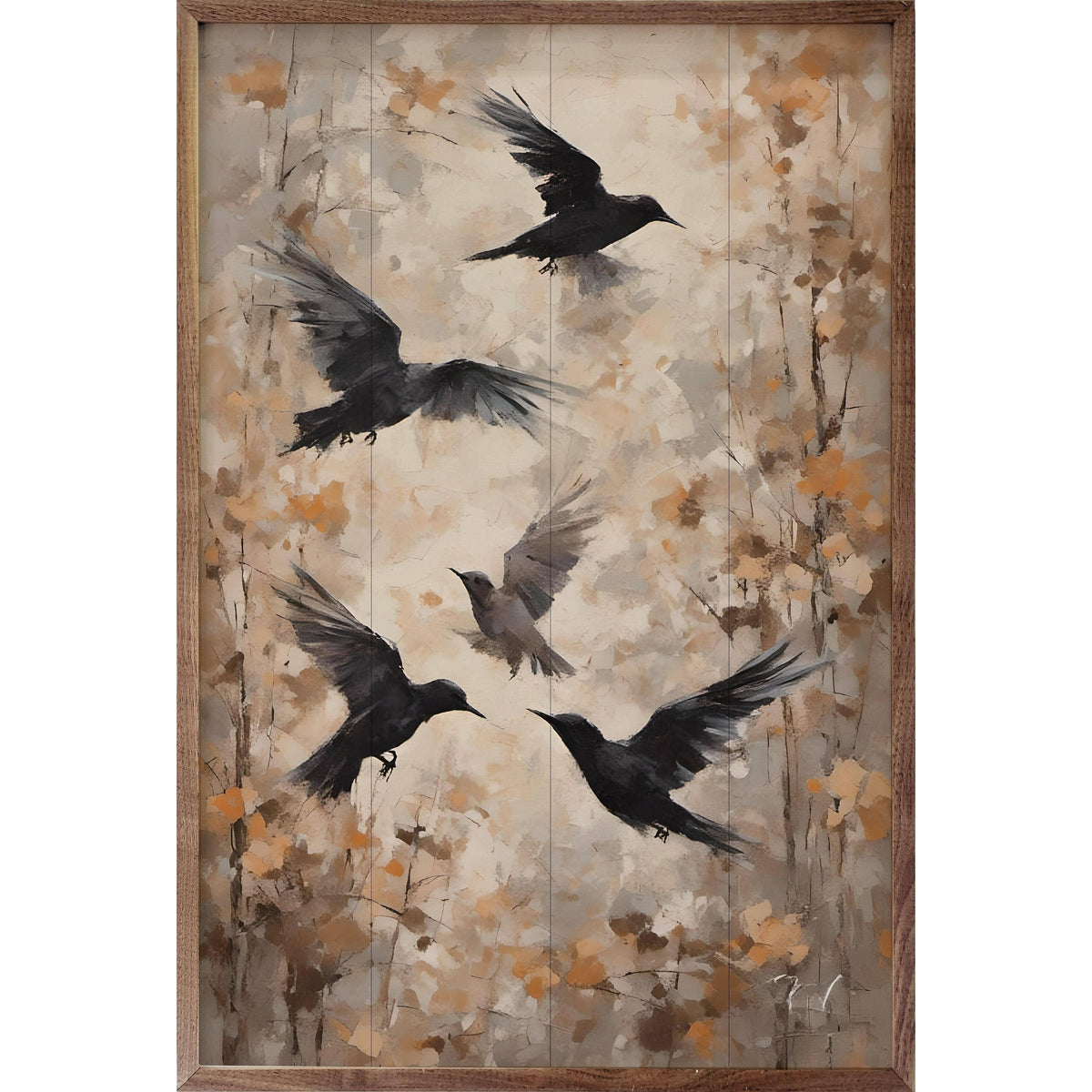 Kendrick Home Walnut Frames 5x8 Crows Printed and Framed Wall Sign