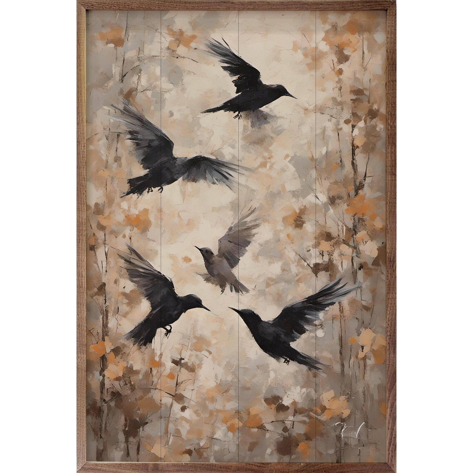 Kendrick Home Walnut Frames 5x8 Crows Printed and Framed Wall Sign
