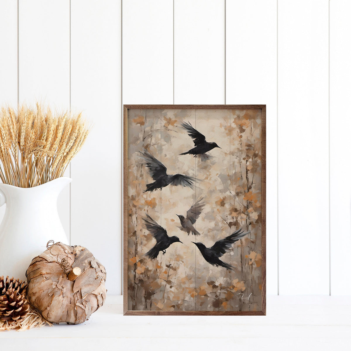 Kendrick Home Walnut Frames Crows Printed and Framed Wall Sign