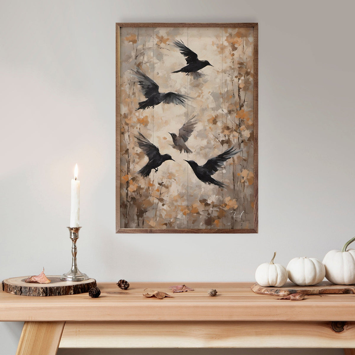 Kendrick Home Walnut Frames Crows Printed and Framed Wall Sign