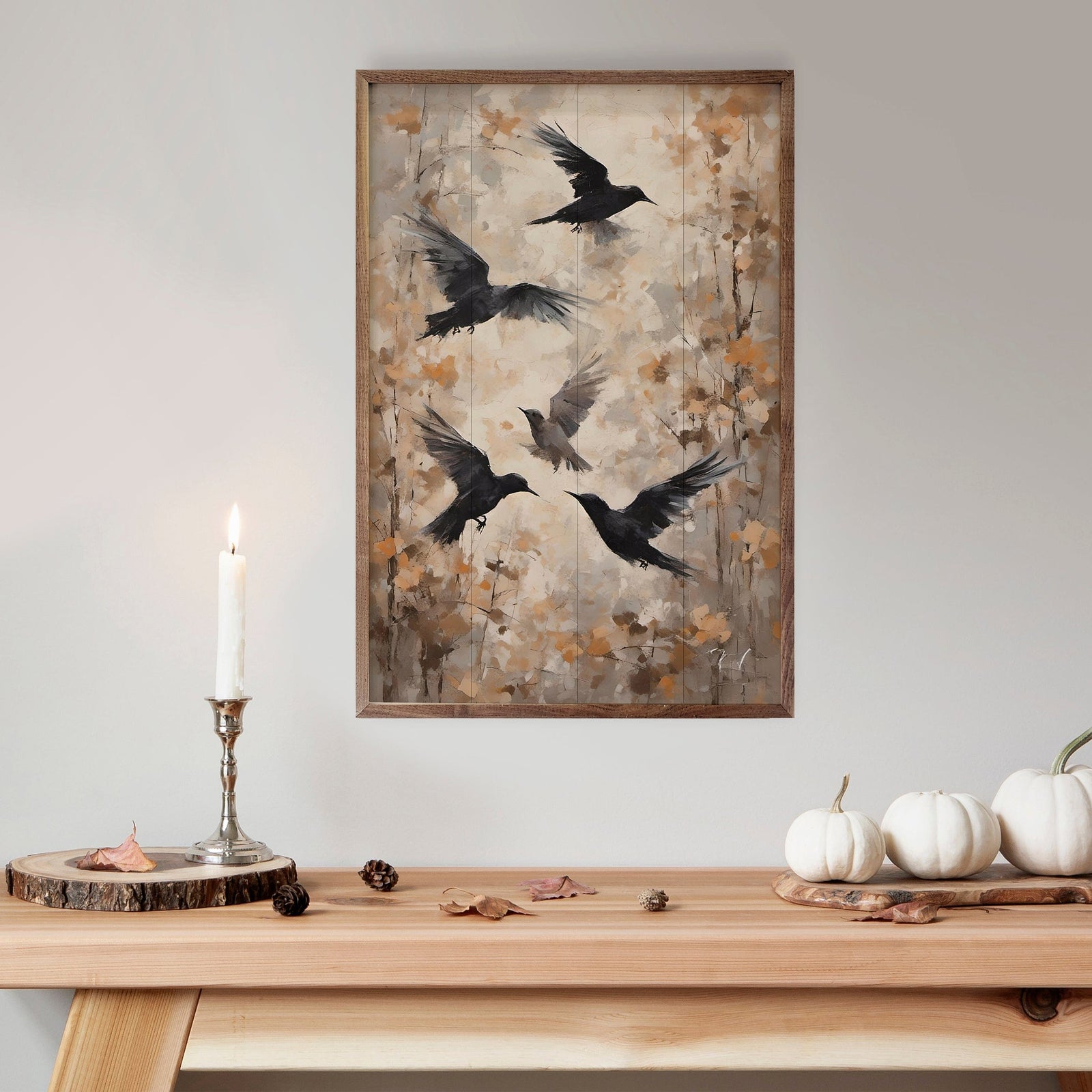 Kendrick Home Walnut Frames 5x8 Crows Printed and Framed Wall Sign