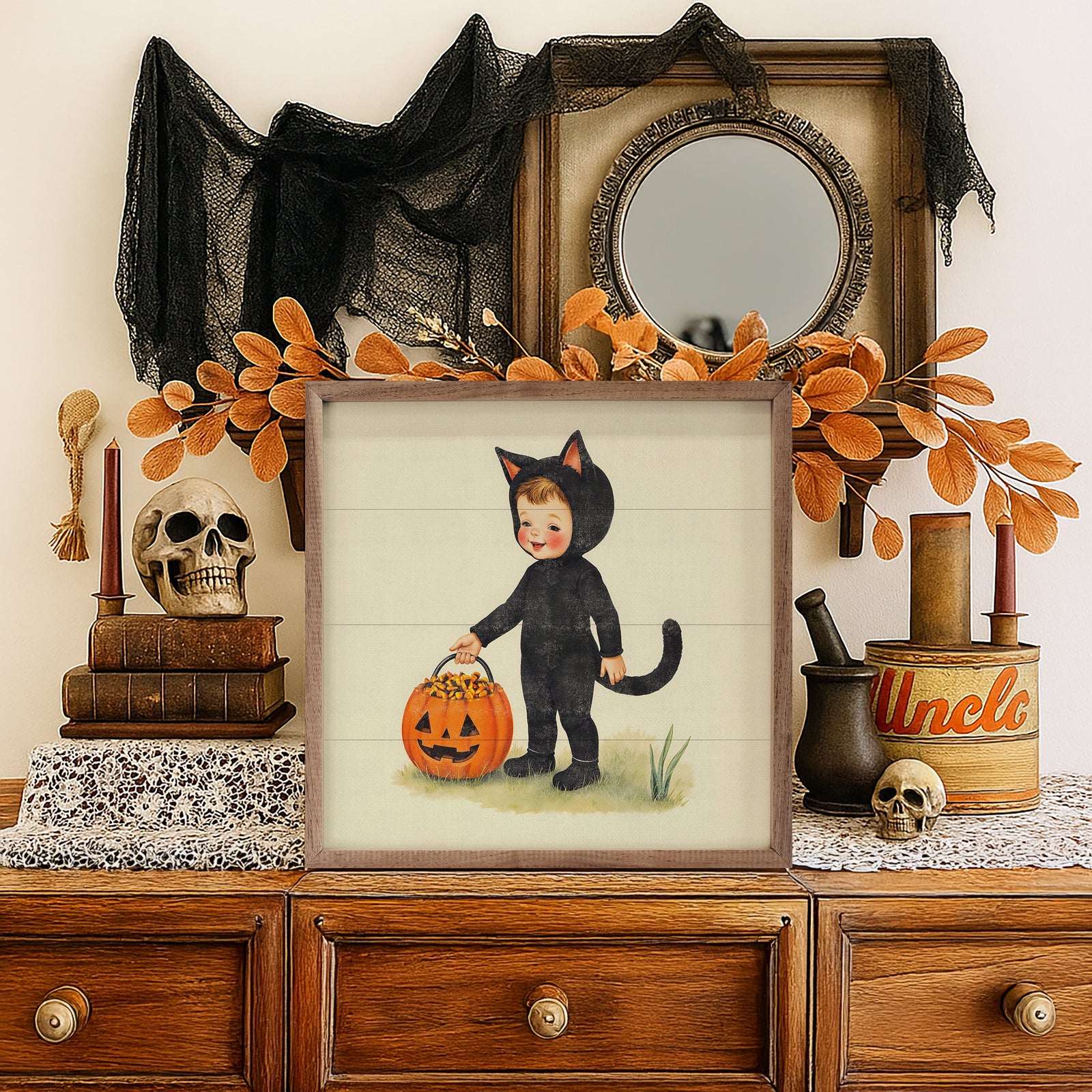 Kendrick Home Walnut Frames 4x4 Cute Cat Costume Trick Or Treat